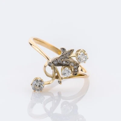 Jugendstil Ring aus 585er Gelbgold mit 0.30ct Altschliff-Diamanten - Bild 1 von 4