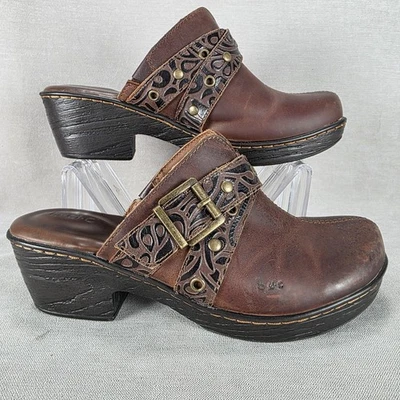 b.o.c Shoes Womens Size 9M Brown Leather Clogs Buckle Comfort Heel Slip On - Image 1 of 4