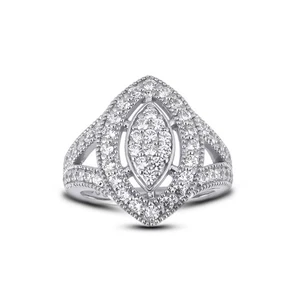 0.77ct F VS2 Round Natural Certified Diamonds White Gold Halo Anniversary Ring - Picture 1 of 4