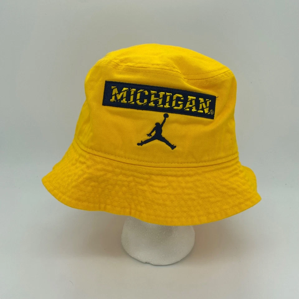 Michigan Wolverines Bucket Maize Hat Nike Jordan Brand Mens Size L Football Blue