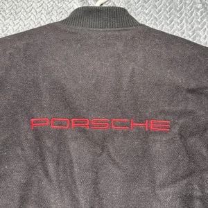 Chaqueta Universitaria Porsche XXL De Colección Negra Lana Cuero Mangas EE. UU. Abrigo de Carreras - Imagen 1 de 12