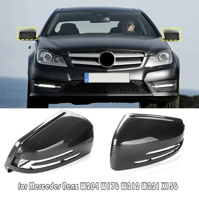Carbon Fiber Look Mirror Covers Caps for Mercedes-Benz W204 W176 W212 W221 X156 Foto 1 de 4