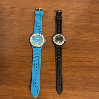 Geneva Platinum Women’s Crystal Accent Watches Teal/Black “ UNTESTED” - Image 1 of 4