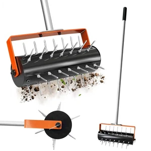 Rolling Lawn Aerator Tool Heavy Duty Manual Push Aerator Lawn Tool with 42 Sp... - Picture 1 of 7