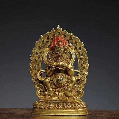 6.4" Chinese Buddhism brass Gilding [Black God of Wealth] Buddha statue - Image 1 of 4