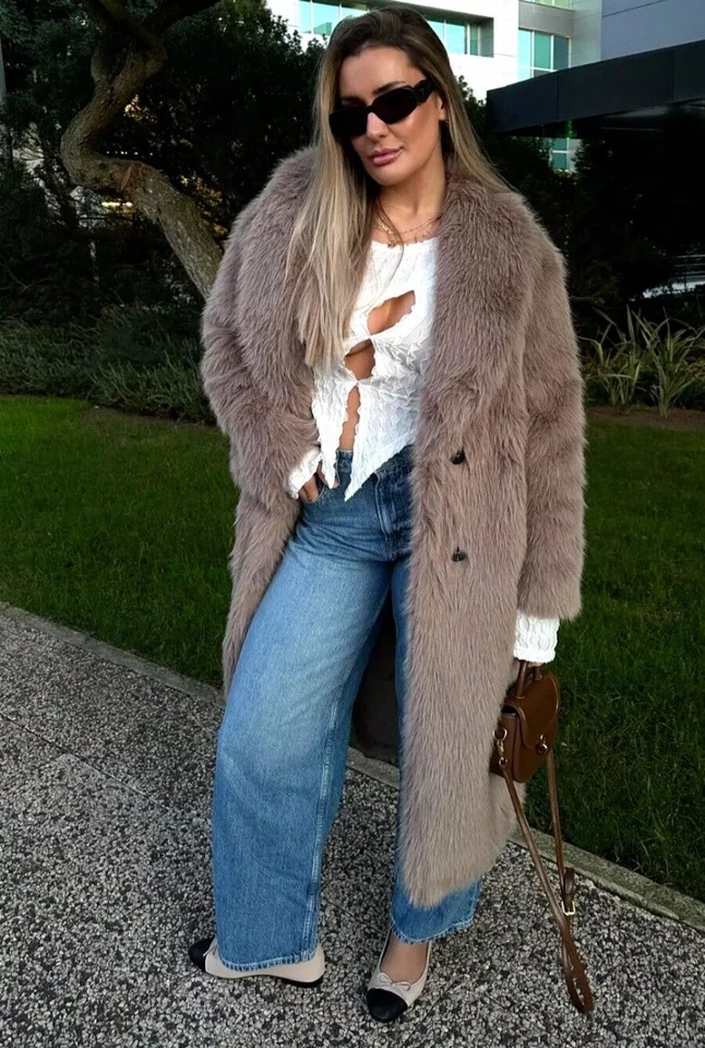 ZARA LONG FAUX FUR COAT TAUPE GREY NEW FW24/25 SIZE XS REF. 6318/243 - Image 1 of 4