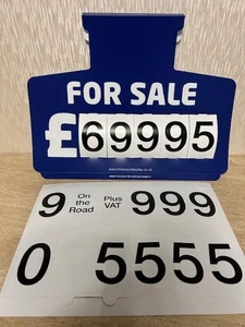 Auto zu verkaufen Verkaufsschilder/Preistafeln + Zahlen Display (blau) Sonnenblende x 1 - Bild 1 von 5