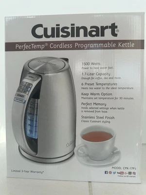 Cuisinart Kettle 1.7 Liter 1500W Perfectemp Programmable CPK-17P1 Sealed - Image 1 of 4