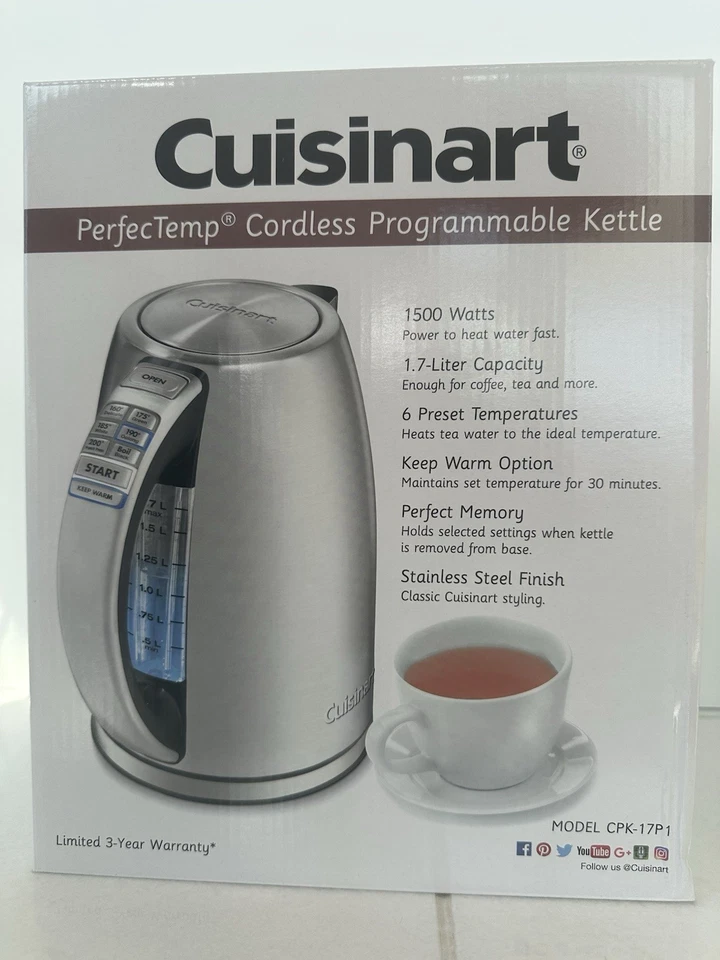 Cuisinart CPK-17P1 Perfectemp Cordless Electric Kettle 1500W