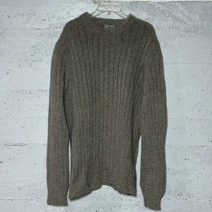 LL Bean Sweater Mens Size L 100% Lambs Wool Ribbed Chunky Knit 500586 Brown - Picture 1 of 6