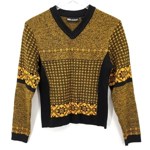Vintage Nils Skiwear Fair Isle Wool Blend Sweater Size M Nordic Yellow Black - Picture 1 of 8