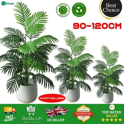 90-120cm Large Artificial Palm Tree Tropical Fake Plants Green Plastic Palm Leaf - Image 1 of 4