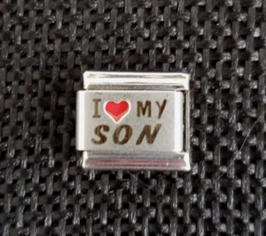 Italian Uberry Charm Link I ❤️ (LOVE) MY SON Stainless Steel Enamel 9mm - Picture 1 of 2