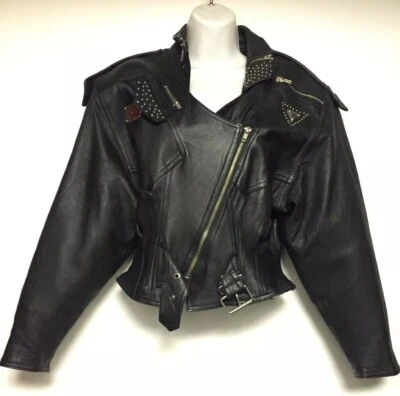 Morgan Wear Black Studded Leather Moto Goth Punk Rocker Biker Jacket (Sz M) Rare - Image 1 of 4