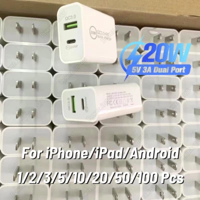 Lote Adaptador de Corriente USB Tipo C Bloque Cargador Rápido Para iPhone 16 15 14 Android 20W Foto 1 de 4