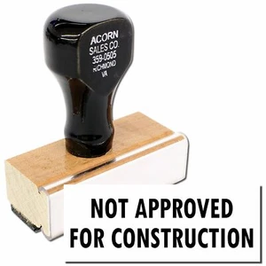 Large Not Approved For Construction Rubber Stamp Size 7/8" Tall x 2-1/4" Wide - Picture 1 of 5