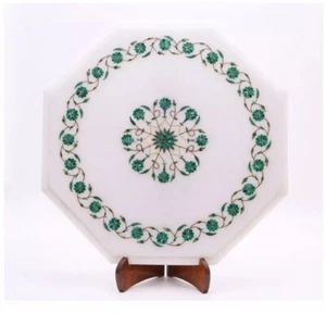 12" white Marble side Table Top Malachite Stone Inlay Coffee Table for Decor - Picture 1 of 5