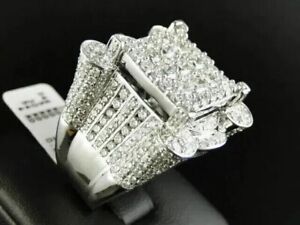 4.00Ct Round Cut Real Moissanite Cluster Men's Ring White Gold Plated Silver
