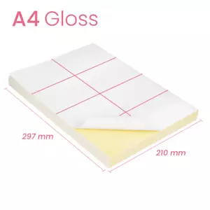 100 x 8 labels per A4 Glossy White Self-Adhesive Sticker Label Laser Print Paper - Bild 1 von 1