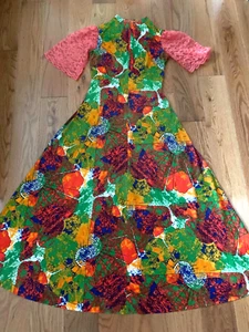 Vintage 1970's Hippie Dress Orange Green Mod Abstract Sleeveless Size 10 - Picture 1 of 9
