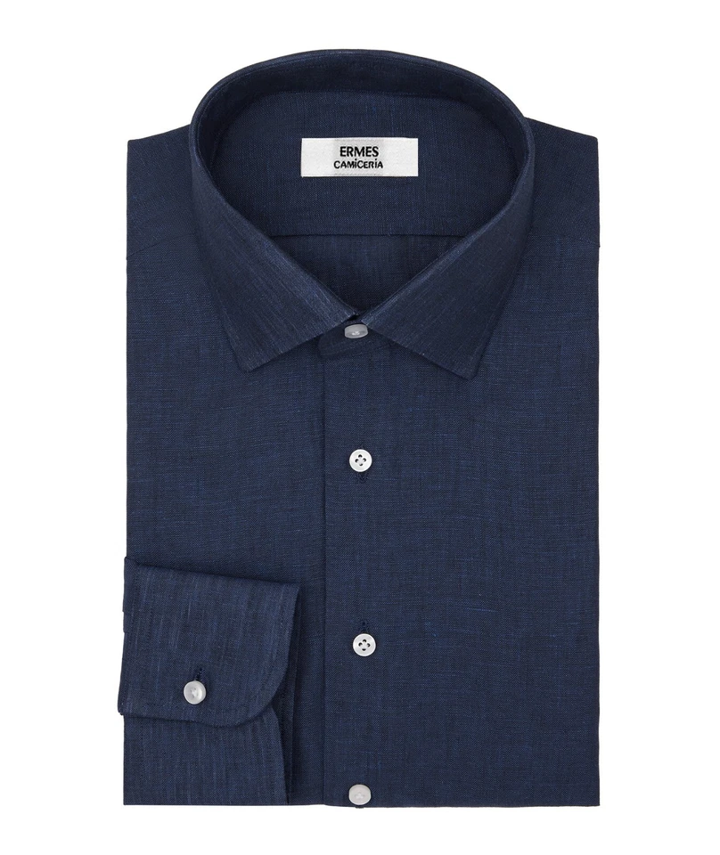 Camicia uomo Blu | Regular/Slim | Collo Francese | Lino | PERSONALIZZABILE - Immagine 1 di 1