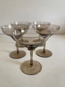 Vintage Mid Century Champagne Coupes Cocktail Glasses x 5 50s MCM Smoky Grey - Picture 1 of 3