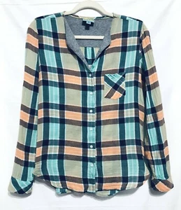Anthropologie C and C California Top Womens Medium Blue Plaid Button Up Boho - Picture 1 of 9