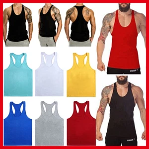 T Back Vest Mens Gym Singlet Tank Top Racer Y Back Bodybuilding Cotton Man Men - Picture 1 of 16