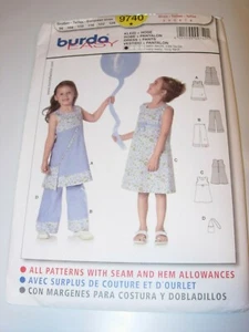 GIRLS CHILDS UNCUT BURDA 9740 Sewing Pattern DRESS PANTS TOP PURSE SIZE 3-8 - Picture 1 of 3