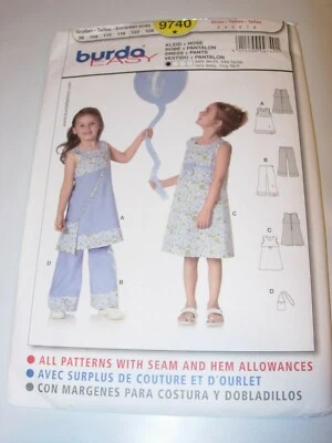GIRLS CHILDS UNCUT BURDA 9740 Sewing Pattern DRESS PANTS TOP PURSE SIZE 3-8 - Image 1 of 3