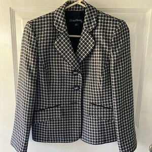 Evan Picone Suit~4P Petite~Lined Blazer~Black/White Houndstooth~Button Missing - Picture 1 of 11