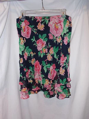 NUEVA Falda Ralph Lauren Barbados Azul Marino Francés Floral 100% Seda, talla 10 Foto 1 de 4