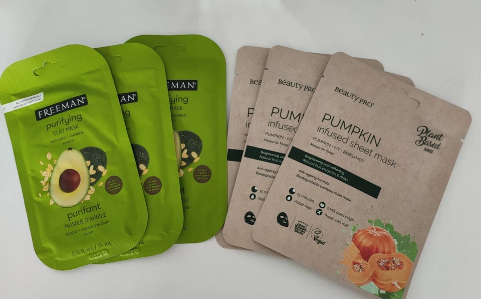 Face Mask set of 6. 3 purifying clay mask"avocado&otmeal" 3 pumpkin sheet mask - Image 1 of 1