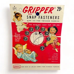 1950 Vintage Scovill Gripper Snap Fasteners Great Graphics Babies Complete Card - Picture 1 of 4