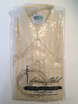 Vintage Men's MR DEECEE - white/yellow/blue/purple Striped Shirt Size 14 - (NEW) - Image 1 of 3