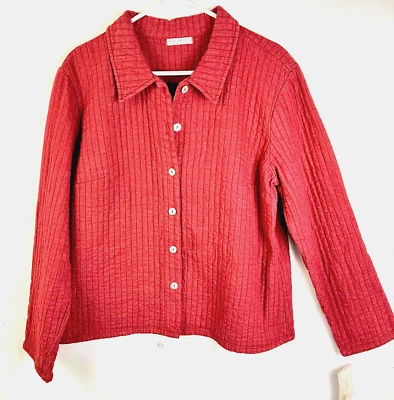 Jaqueta nova com etiquetas Russ Berens tijolo vermelha acolchoada quadrada mistura de linho tamanho LG colorida à mão - Imagem 1 de 4