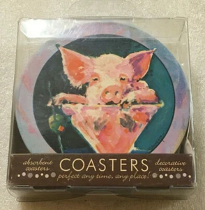 Thirstystone - Party Animal - Pig & Martini - Set of 4 Absorbent Coasters {NEW} - Picture 1 of 3