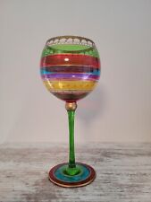 Pier 1 Multicolored Striped Wine Glass Hand Painted Festive
