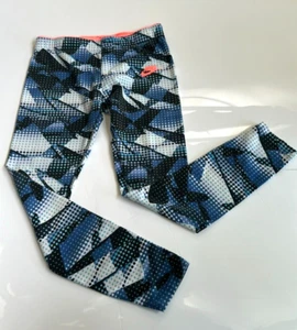 NIKE Girls Printed Leggings Size M Blue Black White Polka Dot Coral 940339 - Picture 1 of 5