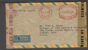 Brazil May 1944 WWII censors cover National City Bank NY Sao Paulo to Canton OH - Picture 1 of 2