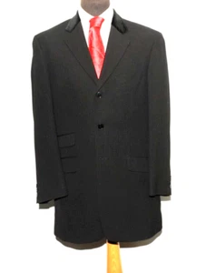 SUPERB MEN'S BALMAIN VELVET COLLAR DRAPE JACKET COAT LONG JACKET BLACK 38” R - Picture 1 of 9