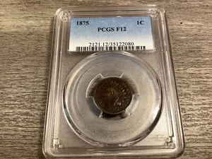 1875-Indian Head One Cent Penny-Graded PCGS F12 -120323-10 - Picture 1 of 4