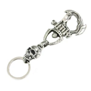 Huge Helmet Skull KeyRing 925 Sterling Silver Mens Biker Punk Keychain 8J035D - Picture 1 of 12