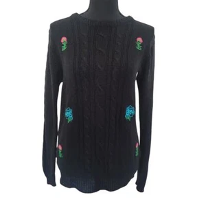 Suéter vintage Evelyn Taylor talla mediana Punto de cable Suéter de cuello redondo Floral - Imagen 1 de 12