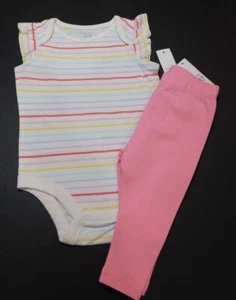 Gap Baby Girl Bodysuit Legging Pink Multicolor Size 6-12M Flutter Sleeve Stripe - Picture 1 of 6