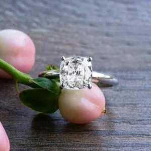 2.00Ct Solitaire Cushion Cut Lab Created Diamond 14K White Gold FN Wedding Ring - Picture 1 of 7