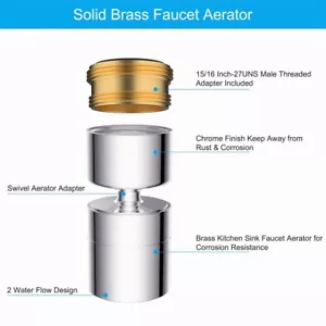 All Metal Solid Brass Kitchen Sink Aerator,1.8 GPM 360° Swivel Faucet Aerator - Picture 1 of 7