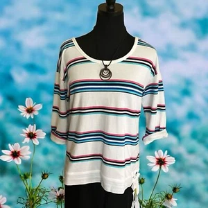 Talbot's weiß Baumwolle Streifen Pullover Oberteil BH mit seitlichem Binden, Petite Large - Bild 1 von 10