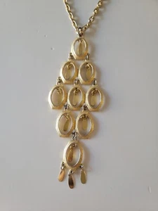Vintage lange Modernist Gold Kreis Glieder Hänger Halskette Anhänger Nachlass Schmuck - Bild 1 von 8