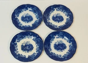 Set/4 English COUNTRY SCENES Flow Blue 7" Transfer Ware Dessert Plates - Picture 1 of 6